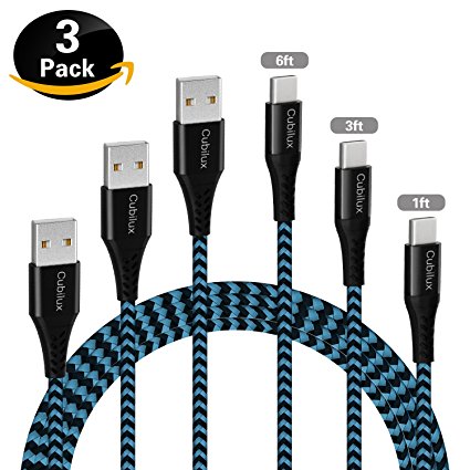 Cubilux USB C Cable, Durable Nylon Braided USB A To USB C Fast Charge Cable for Samsung Galaxy S8, Samsung Galaxy Note 8, Google Pixel, Macbook Pro (Blue, 6Ft 3Ft 1Ft)