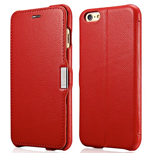 iPhone 6s Plus / 6 Plus Case, Benuo [Litchi Pattern Series] Folio Flip Genuine Leather Case [Stand Function] [Card Holder] with Magnetic Closure for Apple iPhone 6 Plus / iPhone 6s Plus 5.5 inch (Red)