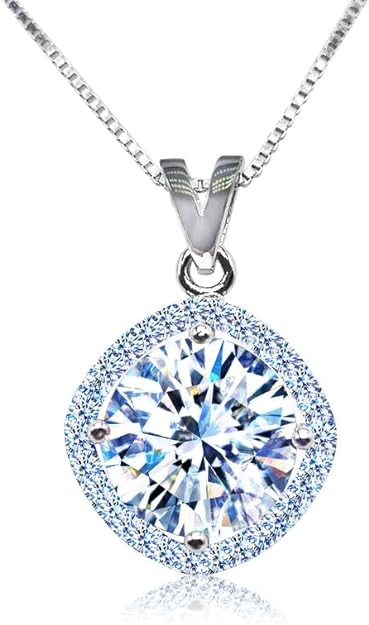 cardsgamesvs Moissanite Pendant Necklace 5CT 18K White Gold Plated silver Necklace with Moissanite Diamond D Color Ideal Cut Diamond Necklace for Women Gift for Girlfriend Women Mom