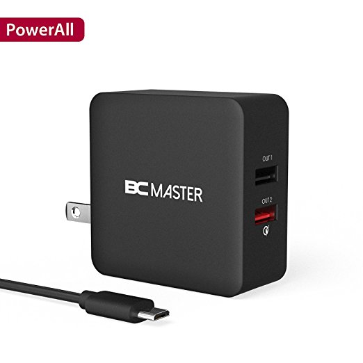 BC Master Quick Charge 2.0 30W 2-Port USB Wall Charger Adapter (Quick Charge 12V/1.5A 9V/2A 5V/2.4A TI Smart 5V/2.4A), includes a 3.3ft Micro USB Cable - Black