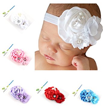 Roewell Baby-Girls' Hair Bows With Crystal Flower，Baby Girl Headbands for Baby Shower
