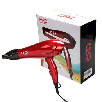 MHD 1875w Low Noise DC Motor Salon Ionic Ceramic Hair Dryer with 2 Speed and 3 Heat Settings Cool Shot Button Red
