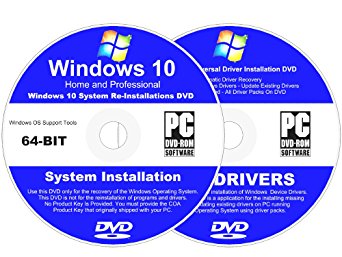 Windows 10 64-BIT Reinstall Install DVD Home and Professional - 2017 Driver DVD Included - 2 Disc Installation Kit