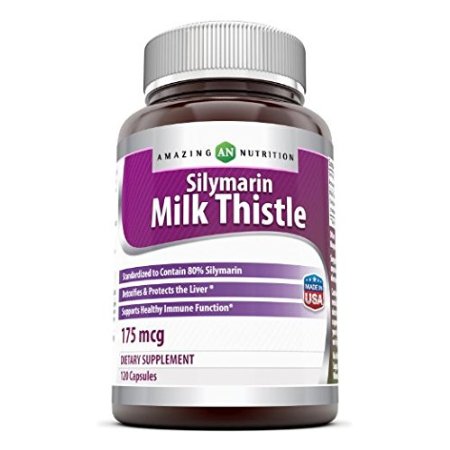 Amazing Nutrition Milk Thistle - Standardized 175mg Seed Extract Capsules with 80 Silymarin - Weight Loss and Liver Detox - 120 Pills Per Bottle