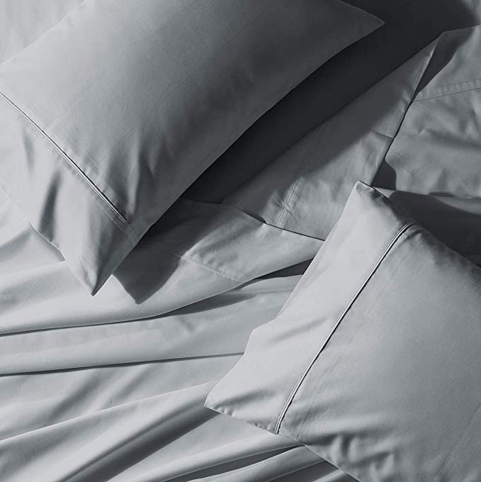 Abripedic 22 Inch Deep Pocket Solid White Grey 300TC Sheet Set, Breathable Crispy Soft Percale Bed Sheets