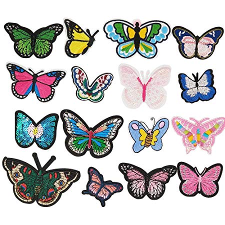Dandan DIY Random 16pcs Embroidered Butterfly Patch Sew On/Iron On Patch Applique Clothes Dress Plant Hat Jeans Sewing Flowers Applique DIY Accessory (Butterfly)