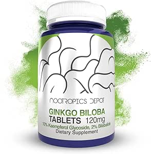 Nootropics Depot Ginkgo Biloba Extract Tablets | 120mg | 365 Count | Minimum 10% Kaempferol Glycoside + 2% Bilobalide | May Help Promote Cognitive & Cardiovascular Function