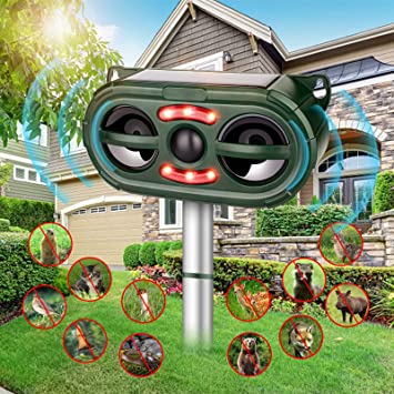 Ultrasonic Solar Animal Repeller, Ultrasonic Outdoor Squirrel Cat Raccoon Repellent,Solar Powered Animal Repellent Outdoor with Motion Sensor and Sound,Animal Deterrent Devices Outdoor Solar for Yard