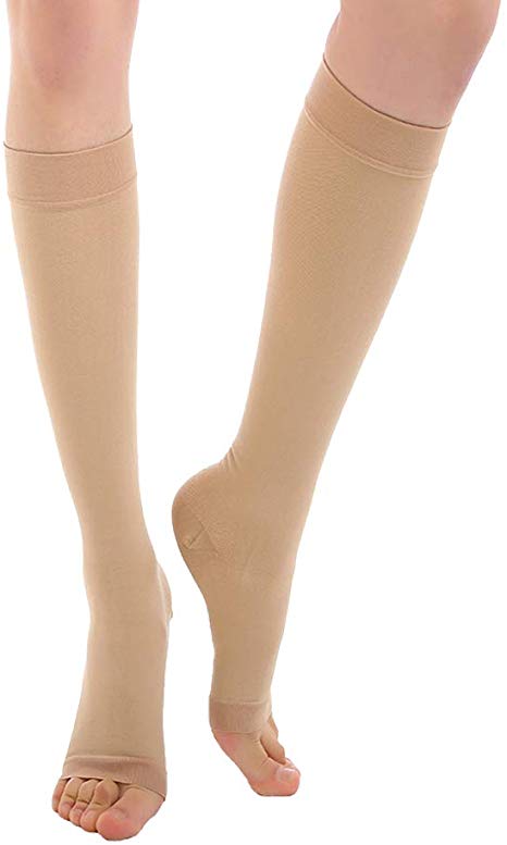 Open Toe Knee High  Compression Socks 20-30 mmHg, Medical Calf Compression Sleeve Firm Support Graduated Compression Stockings Women & Men  Recovery Shin Splints,Edema,Nursing,Varicose Veins