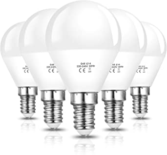 Vicloon E14 LED Golf Ball Light Bulbs, 5 Pcs 6W G45 E14 LED Bulb, P45 E14 Bulb, 60W Incandescent Bulb Equivalent, Cold White 6500K, 600LM, E14 SES Small Screw LED Bulbs, No Dimmable [Energy Class A ]