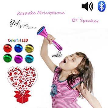 Kids Microphone Karaoke Machine, Wireless Microphone Toy Bluetooth Speaker Kids Gift for Iphone and Android Phones - Rose Gold by KOMVOX