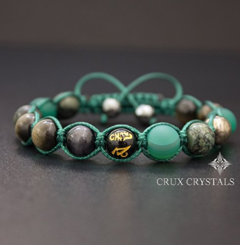 Alien, Crux Crystals Men's Shamballa Bracelet, Unique Gift for Him, Gemstone Beaded Bracelet, Olive Green Macrame Bracelet, Stone Wrap Bracelet