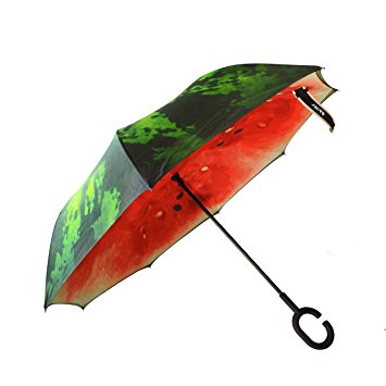 Double Layer Inverted Umbrella Cars Reverse Umbrella, Windproof UV Protection Big Straight Umbrella for Car Rain Outdoor With C-Shaped Handle and Carrying Bag