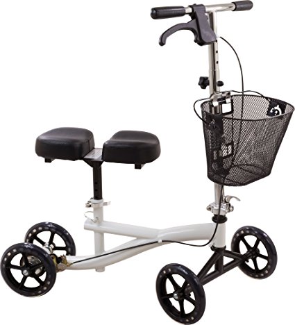 Roscoe Knee Scooter with Basket, White, Crutch Alternative for Foot or Ankle Injuries, Adjustable Handlebar and Knee Platform Height