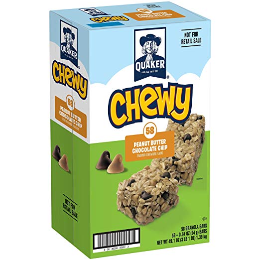 Quaker Chewy Granola Bars, Peanut Butter Chocolate Chip, 58 Count