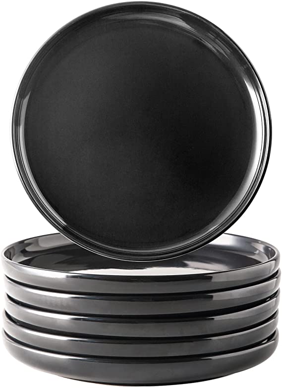 AmorArc Ceramic Dinner Plates Set of 6, 10.5 inch Stoneware Dish Set - Microwave, Dishwasher Safe, Scratch Resistant, Modern Large Dinnerware Kitchen Serving Dishes -Black