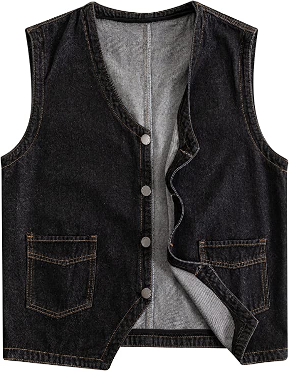 PRIJOUHE Men's Denim Vest Jean Vest Black Denim Motorcycle Black Blue Biker Plus Size Sleeveless