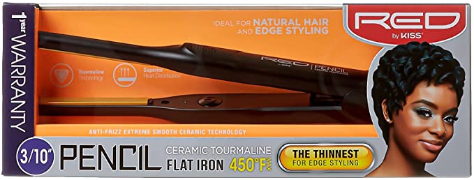 Mothers Day Gifts from Daughter Red by Kiss Pencil Flat Iron Ceramic Tourmaline Hair Straightener (0.3 Inch) for Short to Medium Hair, Edge Styling, Gifts for Mom