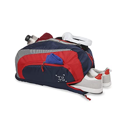 TUYU Polyester 2 in 1 Utility Water resistance Gym Duffle Bags with Separate Shoe Compartment for Men & Women (Navy/Red)