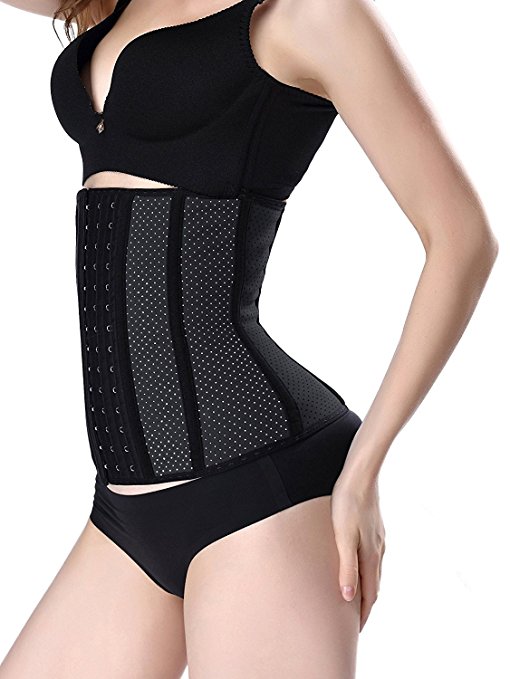 Women Waist Trainer Corset Weight Loss Workout Girdles Waste Shapers with 9 Steel Boned Latex Mesh Shapewear