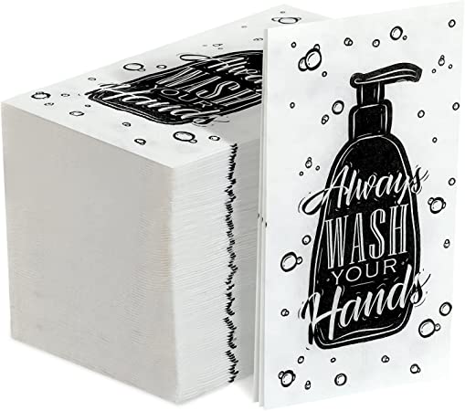 100 Pcs Bathroom Disposable Napkins Bathroom Guest Paper Hand Towels Bathroom Etiquette Guest Paper Towels Always Wash Your Hands Bathroom Napkins Guest Paper Towels for Bathroom Wedding Birthday