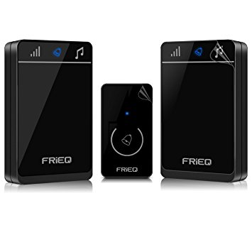 FRiEQ Portable Waterproof Wireless Doorbell - Premium Wireless Door Chime Design over 150M Range with 2 Receivers, 52 Melodies, Touch Sensor and Automatic Coding - Easy to Install, Hardware Included