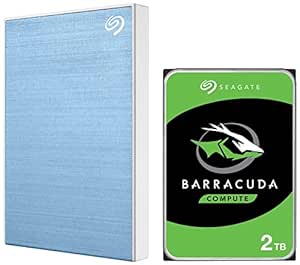 Seagate One Touch 2TB External HDD with Password Protection – Light Blue, for Windows and Mac & Barracuda 2 TB Internal Hard Drive HDD – 8.89 cm (3.5 Inch) SATA 6 Gb/s 5400 RPM 256 MB Cache