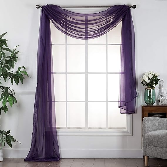Decotex Sheer Voile Transparent Window or Event Decor Scarf Valance - Various Sizes & Colors (37" W x 216" L, Purple)