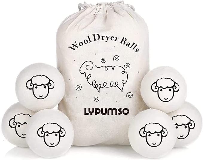 Lypumso Wool Dryer Balls Organic 6 Pack, 100% Handmade Organic New Zealand Wool Reusable Laundry Balls, Natural Sheep Fabric Softener Balls, Saves Drying Time, Reduces Wrinkle
