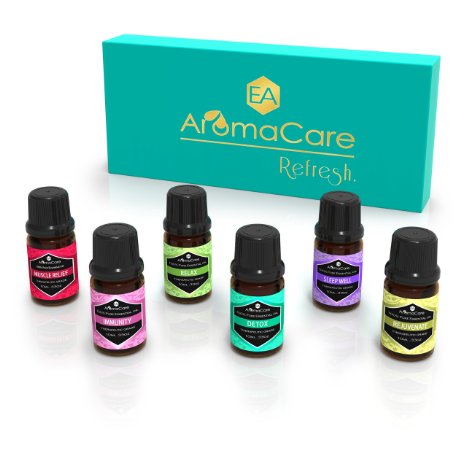 EA AromaCare Refresher Pack, Aromatherapy Essential Oil Blends Gift Set, 6 x 10ml (Detox, Relax, Harmonise, Rejuvenate, Sleep Well and Muscle Relief)