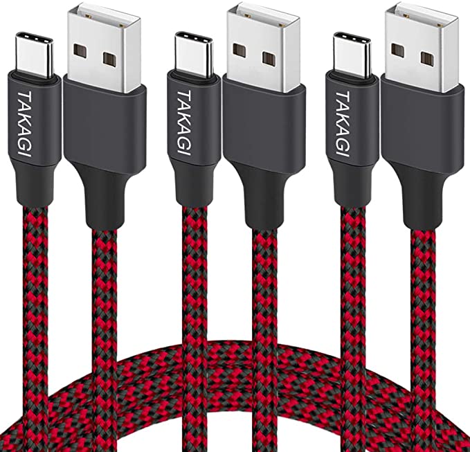 USB Type C Cable 3A Fast Charging, TAKAGI (3-Pack 6feet) USB-A to USB-C Nylon Braided Data Sync Transfer Cord Compatible with Galaxy S10 S10E S9 S8 S20 Plus, Note 10 9 8 and Other USB C Charger