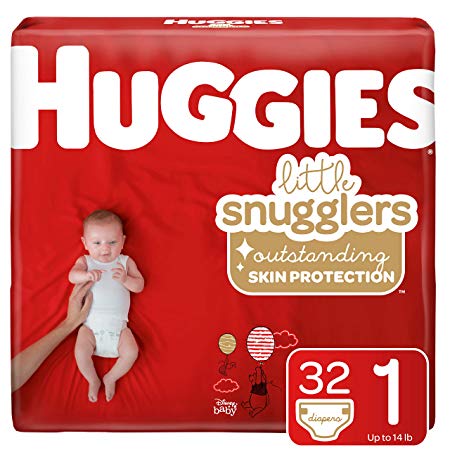 Huggies Little Snugglers Baby Diapers, Size 1 (up to 14 lb.), 32 Ct, Jumbo Pack (Packaging May Vary)