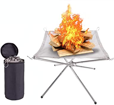 panthem Portable Fire Pit, 16.5 Inch Camping Fire Pit Foldable - Folding Steel Mesh Portable Fireplace Firepit Outdoor Fire Pits Perfect for Camping, Backyard, Patio, Garden