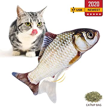 Namsan Electric Moving Fish Cat Toy - Fish Kicker Cat Catnip Toy Funny Interactive Flopping Cat Fish Toys, USB Rechargeable, Grass Carp
