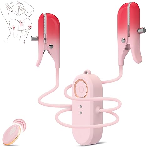 Wearable Nipple Clamp Vibrator for Women - 2 in 1 Nipple Clit Clamps Stimulator Adult Sex Toy with 10 Vibrating Mode, Remote Control Adjustable Clitoral for Female Couple Pink Massager Sex Gift