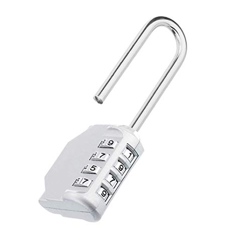 Combination Padlock, 4 Digit Lock Set, Long Shackle Lock, Re-settable Combo Lock, School Locker, Employee Locker for Outdoor, Fence, Hasp and Storage