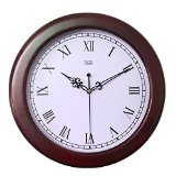 HITO 12 Inches Silent Non-ticking Wall Clock w Wood Frame and Acrylic Front Cover Dark Wood Frame-Roman
