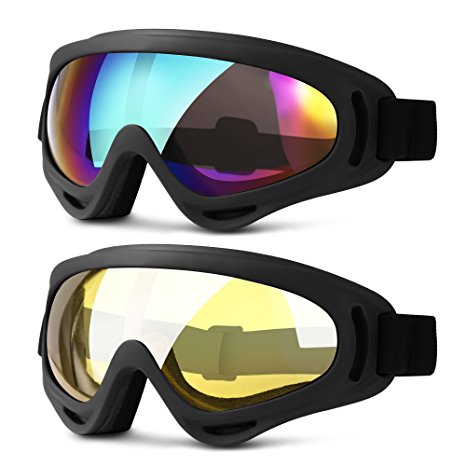 Ski Goggles, 2 Pack Updated Snowboard Goggles for Kids Men Women Boys & Girls with Thickening Sponge UV 400 Protection Windproof Heeta