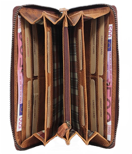 Hill Burry Travel Wallet For Men Women Organizer Purse Bifold ID Card Holder Genuine Leather Handmade Vintage With Coin Pocket Zipper New York