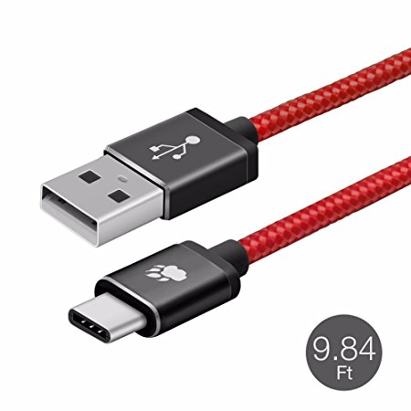 Braided USB Type C Cable, BlitzWolf 9.84ft Reversible USB 2.0 to USB-C Data and Charger Cord for Nexus 5X 6P, OnePlus 2, Nokia N1, Xiaomi 4C, Zuk Z1, Apple Macbook Red