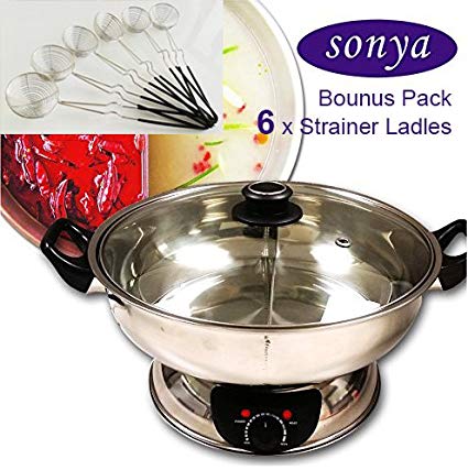 Bonus Package Sonya Shabu Shabu Hot Pot Electric Mongolian Hot Pot W/DIVIDER with 6 spoons UL Approved for safety