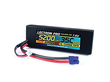 Lectron Pro 7.4V 5200mAh 35C Lipo Battery with EC3 Connector for 1/10th Scale Cars & Trucks - Losi, ECX