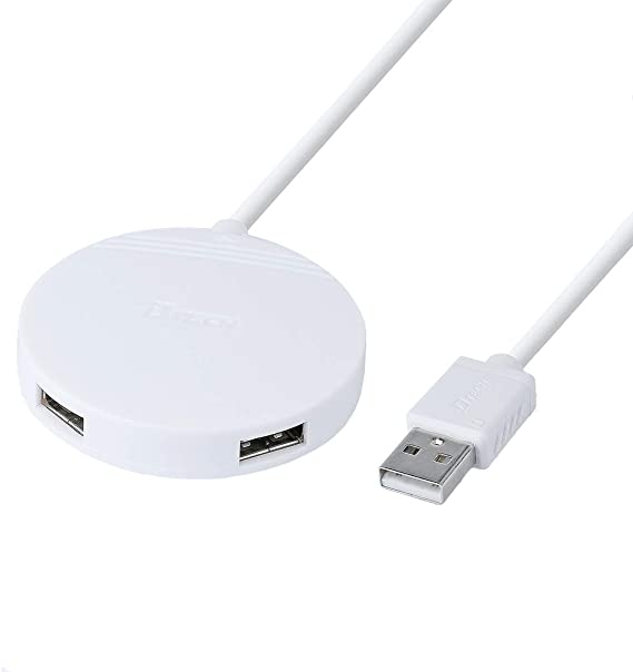 DTech 4-Port USB 2.0 Hub with 4ft Long Cable 2.4A Fast Charging High Speed Data Transfer (4 Feet, White)