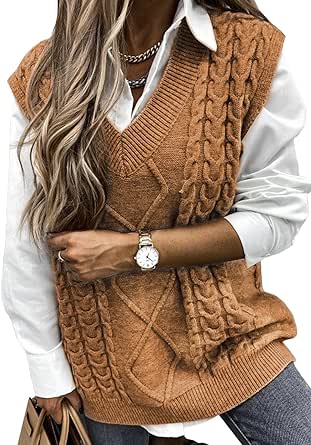 EVALESS Oversized Sweater Vest for Women V Neck Sleeveless Solid Color Loose Pullover Sweater