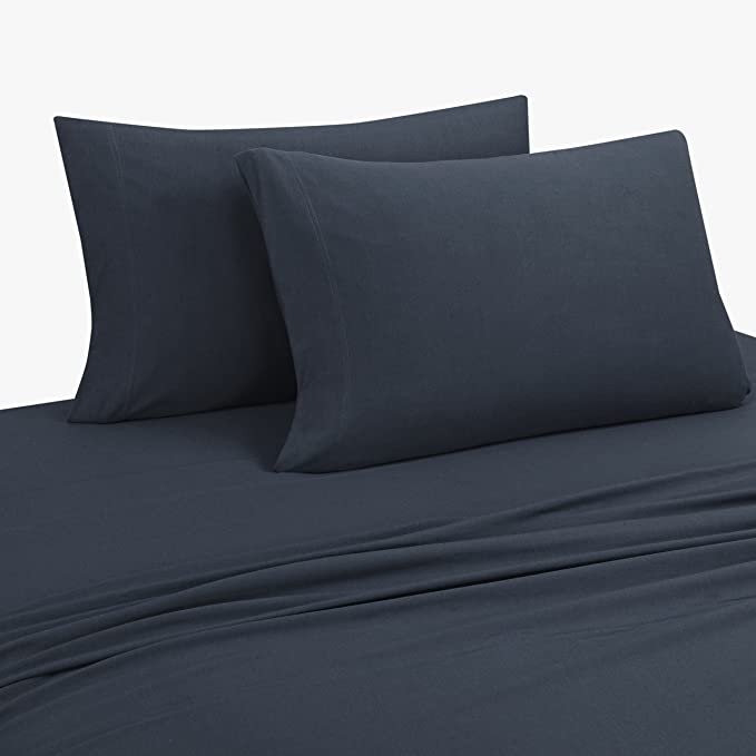 DELANNA Jersey Knit Sheet Set Soft Breathable T-Shirt Weave (Navy, Queen)