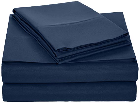 AmazonBasics Microfiber Sheet Set - Queen, Navy Blue, 4-Pack