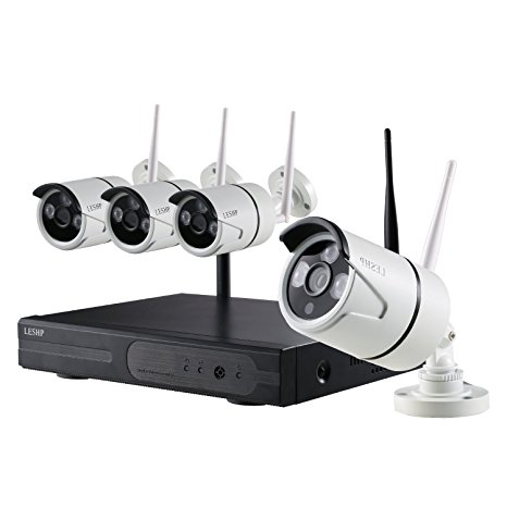 Wireless Security Cameras, LESHP 4CH 720P Wifi IP Network CCTV Camera Night Vision Surveillance Camera Home Security Camera System Weatherproof for Indoor Outdoor, Smart Playback