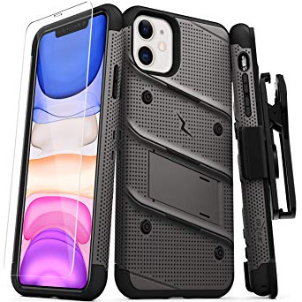 ZIZO Bolt Series iPhone 11 Case - Heavy-Duty Military-Grade Drop Protection w/Kickstand Included Belt Clip Holster Tempered Glass Lanyard - Gun Metal Gray