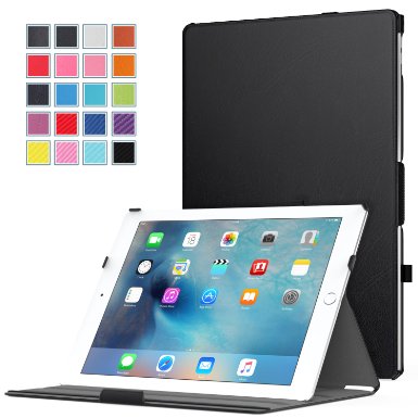 MoKo iPad Pro 12.9 Case - Genuine Leather Slim-Fit Multi-angle Folio Cover with Auto Wake / Sleep for Apple iPad Pro 12.9 Inch iOS 9 2015 Release Tablet, BLACK