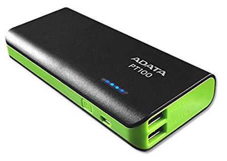 ADATA PT100 10000mAh Dual Output Fash Charging 3.1A Portable Charger Power Bank for Smartphones and tablets - Black (APT100-10000M-5V-CBKGR)